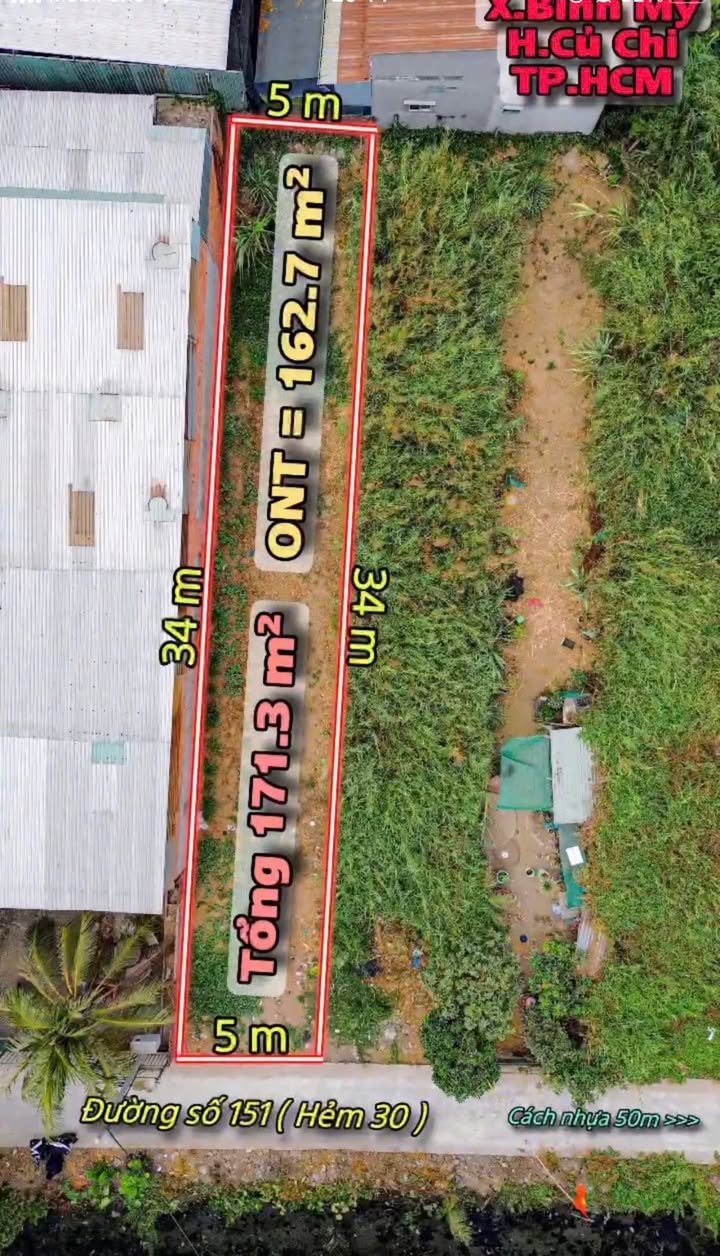 Lô đất thổ cư Bình Mỹ, Củ Chi 171m² giá 2.75 tỷ - Sổ hồng riêng chính chủ!