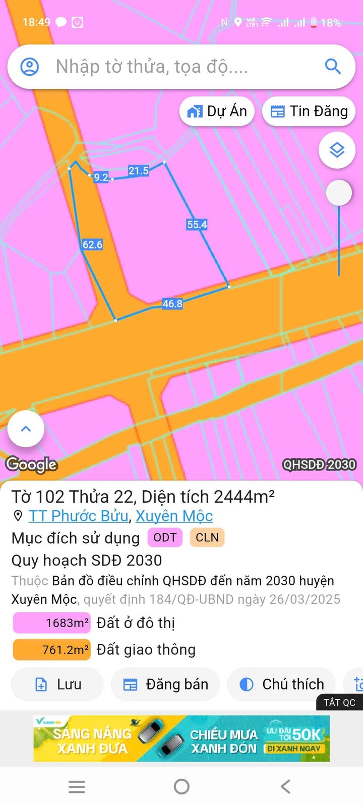 Đất thổ cư mặt tiền đường Hùng Vương, thị trấn Phước Bửu - 46m² giá 15 tỷ - Cơ hội đầu tư tuyệt vời!