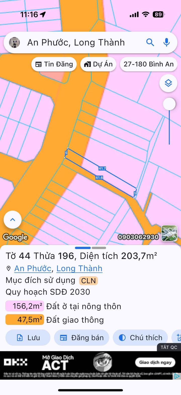 Đất 2 mặt tiền nhựa An Phước 208.5m² giá 1.3 tỷ - Đầu tư sinh lời ngay!