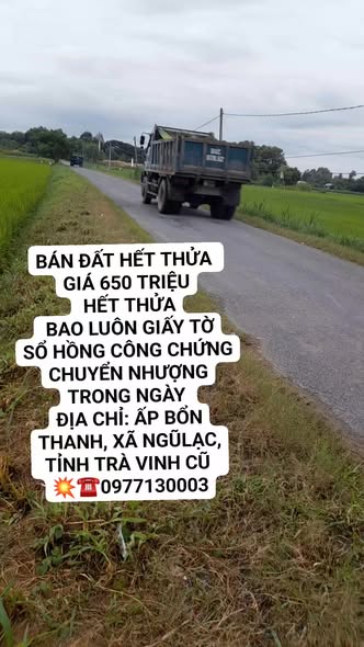 Đất mặt tiền 104m² xã Ngũ Lạc huyện Duyên Hải - Giá chỉ 650 triệu!