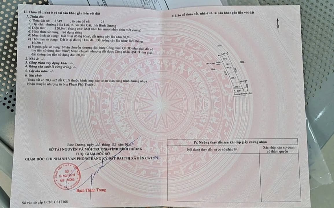 Đất thổ cư Hòa Lợi, Bến Cát 120m² giá 1 tỷ - Cơ hội đầu tư tuyệt vời!