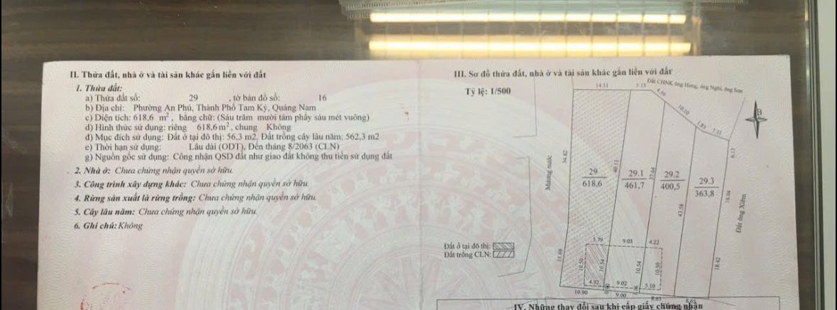 Đất nhà vườn An Phú Tam Kỳ 600m² giá 1.3 tỷ - Hướng Tây Nam, cao ráo