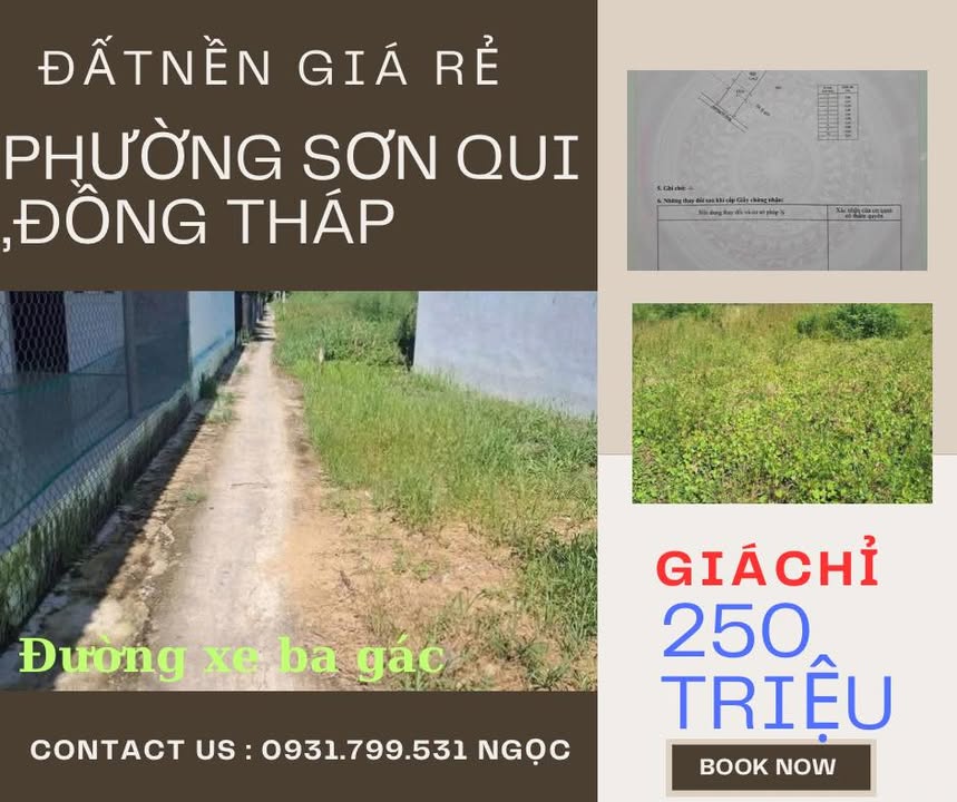 Đất nền Sơn Qui Gò Công 120m² giá 250 triệu - Sổ đỏ chính chủ, pháp lý rõ ràng!