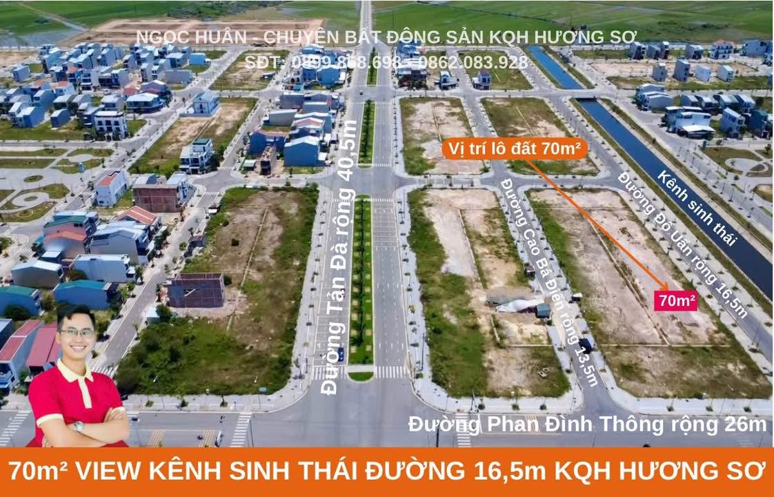 Lô đất 70m² tại phường Hương Sơ, Huế giá chỉ 1.65 tỷ - View kênh sinh thái tuyệt đẹp!