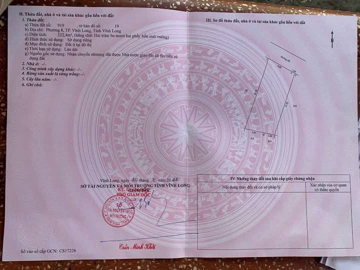 Đất thổ cư phường Tân Hạnh, Vĩnh Long 233m² giá 1.9 tỷ - Đầu tư sinh lời ngay!