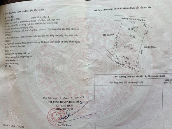 Đất thổ cư 407m² tại Đội 7, xã Thanh Hưng, Điện Biên - Sổ đỏ chính chủ, giá thương lượng!