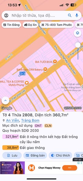 Đất nền Tam Phước Biên Hòa 357m² giá 2 tỷ - Đầu tư sinh lời cao!