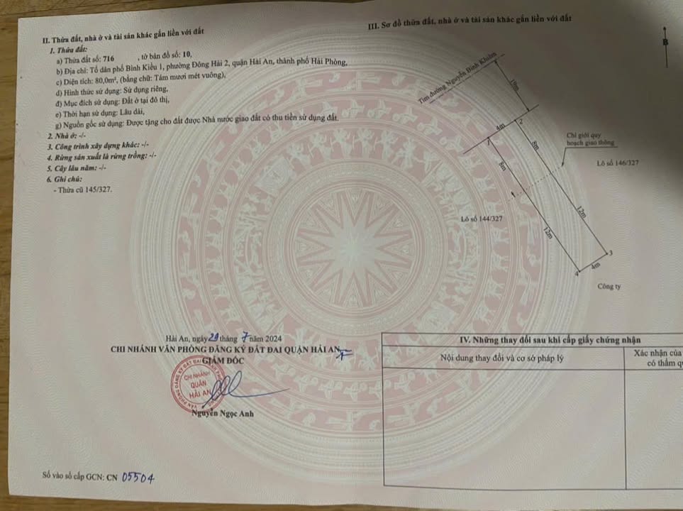 Đất mặt đường Nguyễn Bỉnh Khiêm, Đông Hải, Hải Phòng 80m² - Sổ đỏ chính chủ giá chỉ 4.48 tỷ!