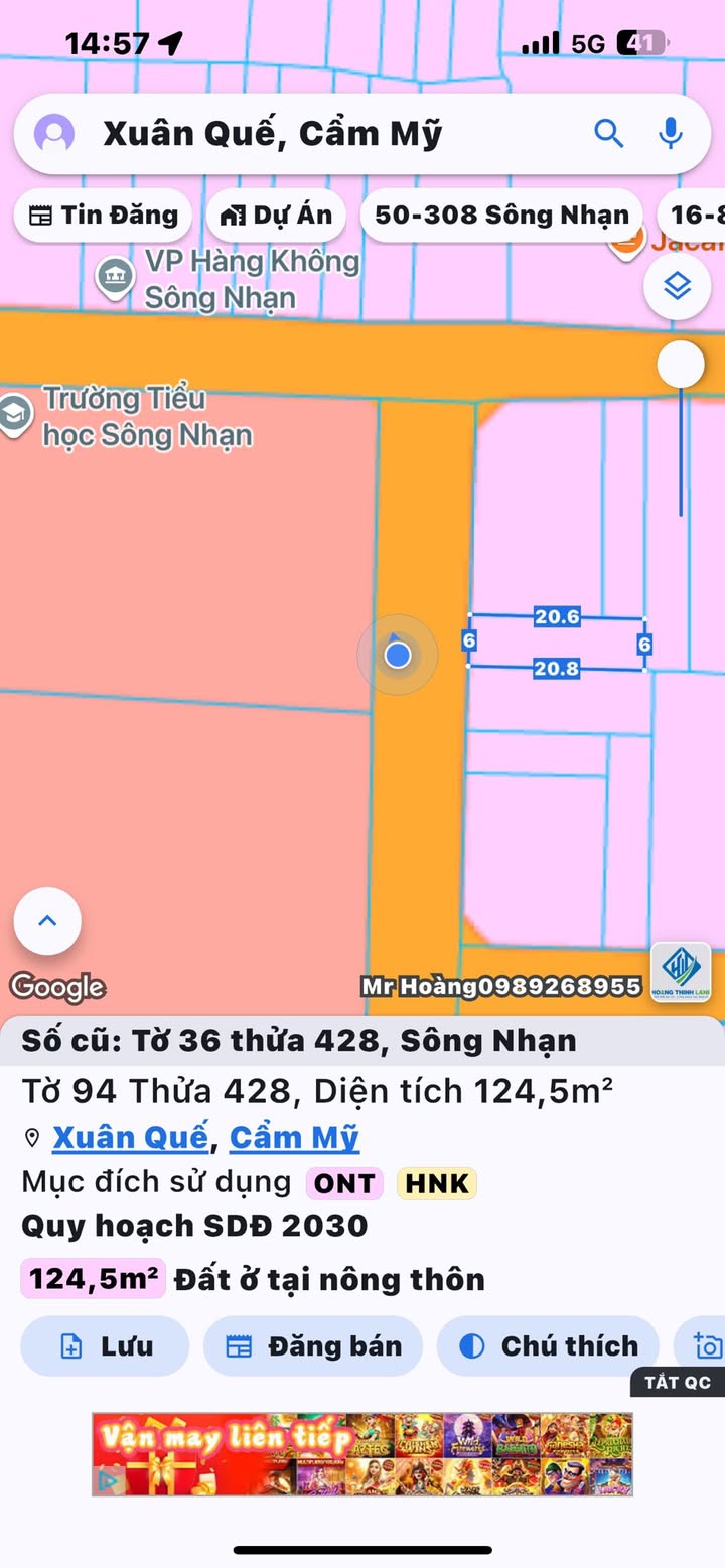 Đất thổ cư Sông Nhạn, Cẩm Mỹ, 123m² giá 1 tỷ - Cơ hội đầu tư sinh lời!