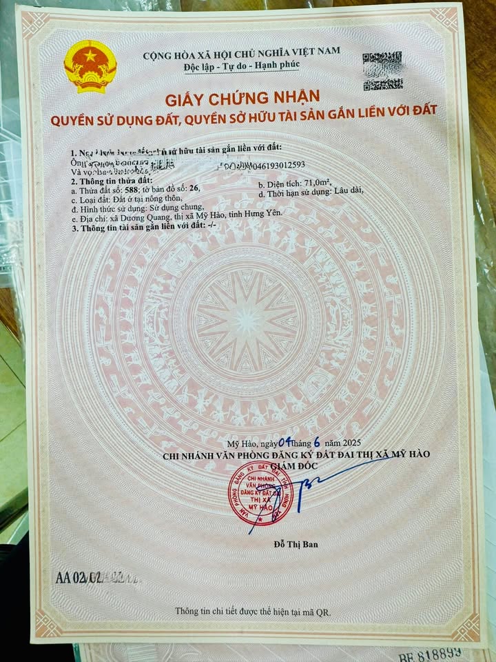 Đất nền Dương Quang, Mỹ Hào 71m² giá 1.1 tỷ - Sổ đỏ chính chủ, đầu tư sinh lời!