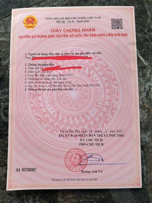 Đất nền Phú Thọ 285m² - Đầu tư lý tưởng, không lỗi phong thủy!