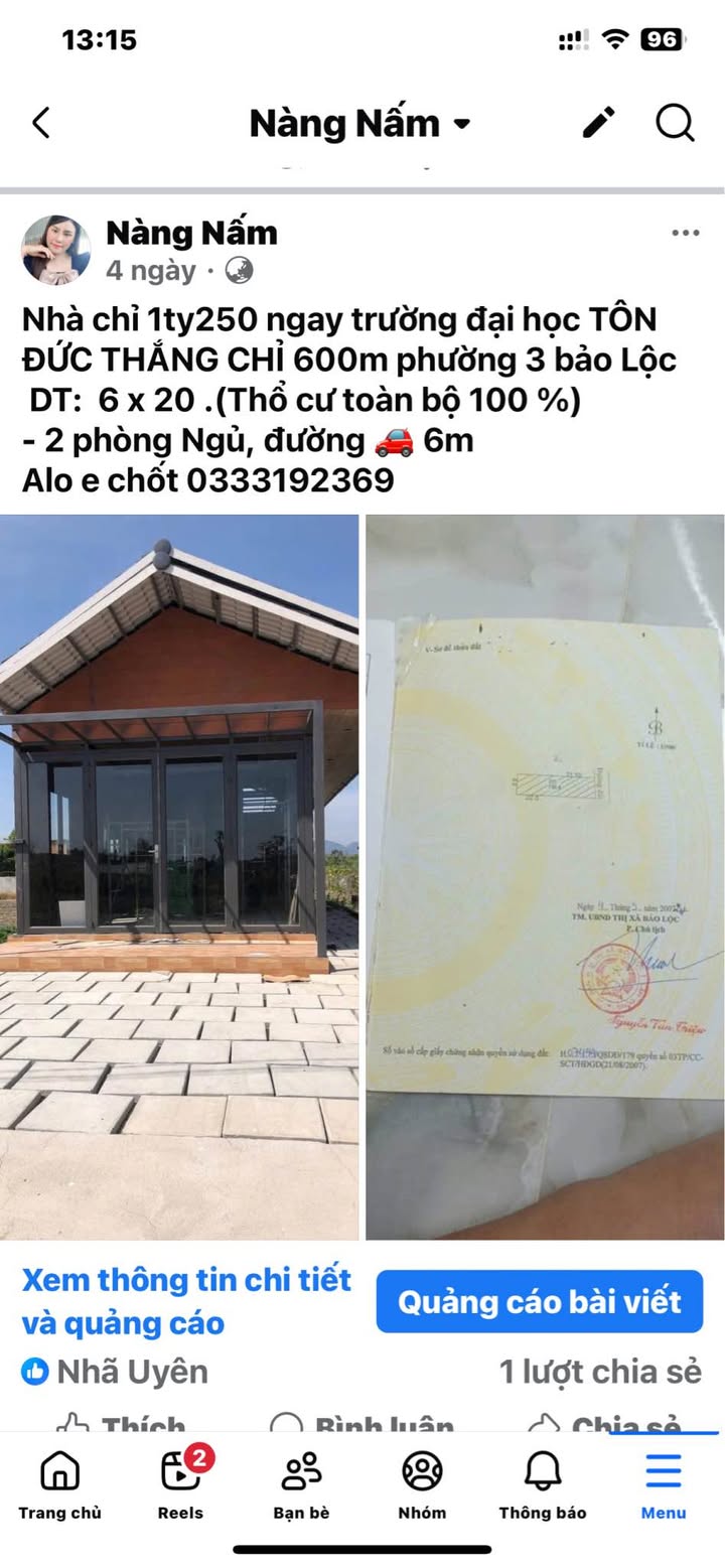 Nhà tại Bảo Lộc 120m² giá 1.25 tỷ - Gần trường Đại học Tôn Đức Thắng!