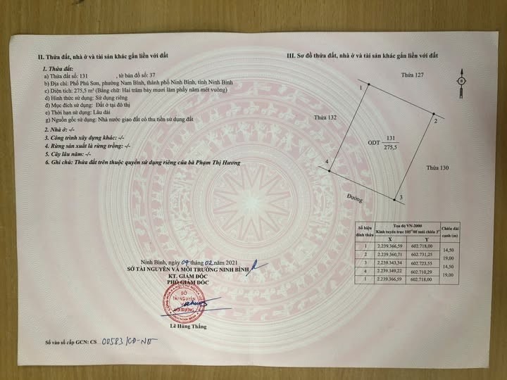 Lô đất đẹp 275.5m² tại Phú Sơn, Ninh Bình - Giá đầu tư hấp dẫn chỉ 12.4 tỷ!