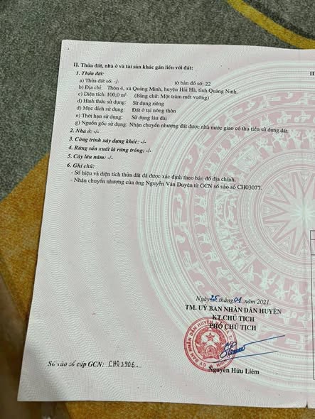 Đất thổ cư thôn 4 xã Quảng Minh 100m² - Đầu tư sinh lời tiềm năng!