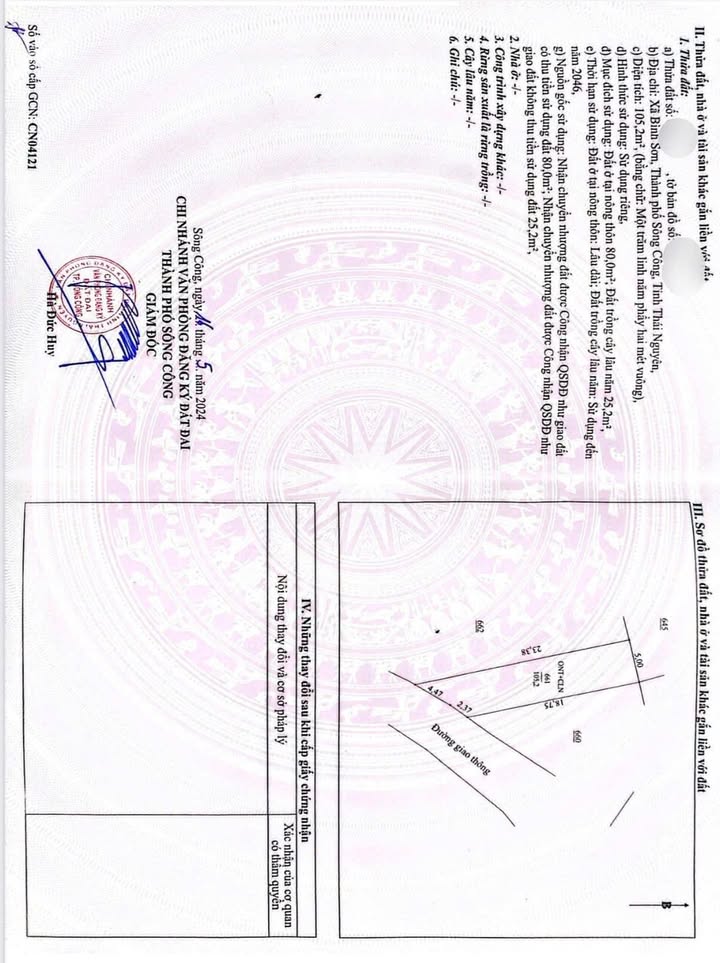 Đất nền Bình Sơn Sông Công 105.2m² giá chỉ 500 triệu - Đường lớn xe tải tránh nhau!