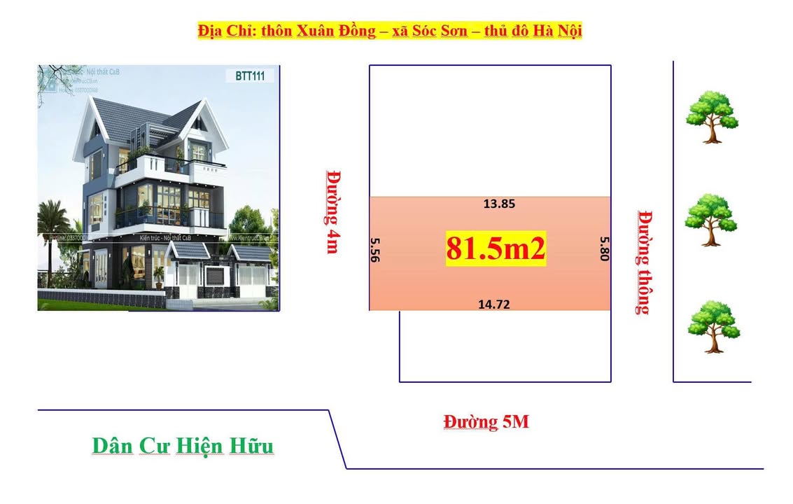 Đất nền 81m² Tân Minh, Sóc Sơn - Giá chỉ 1.1 tỷ - Đường ô tô vào tận nơi!