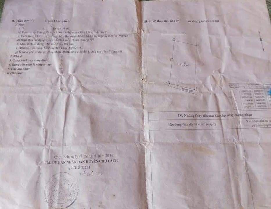 Đất nền Sơn Định, Chợ Lách 2400m² giá 400 triệu - Đầu tư sinh lời ngay!