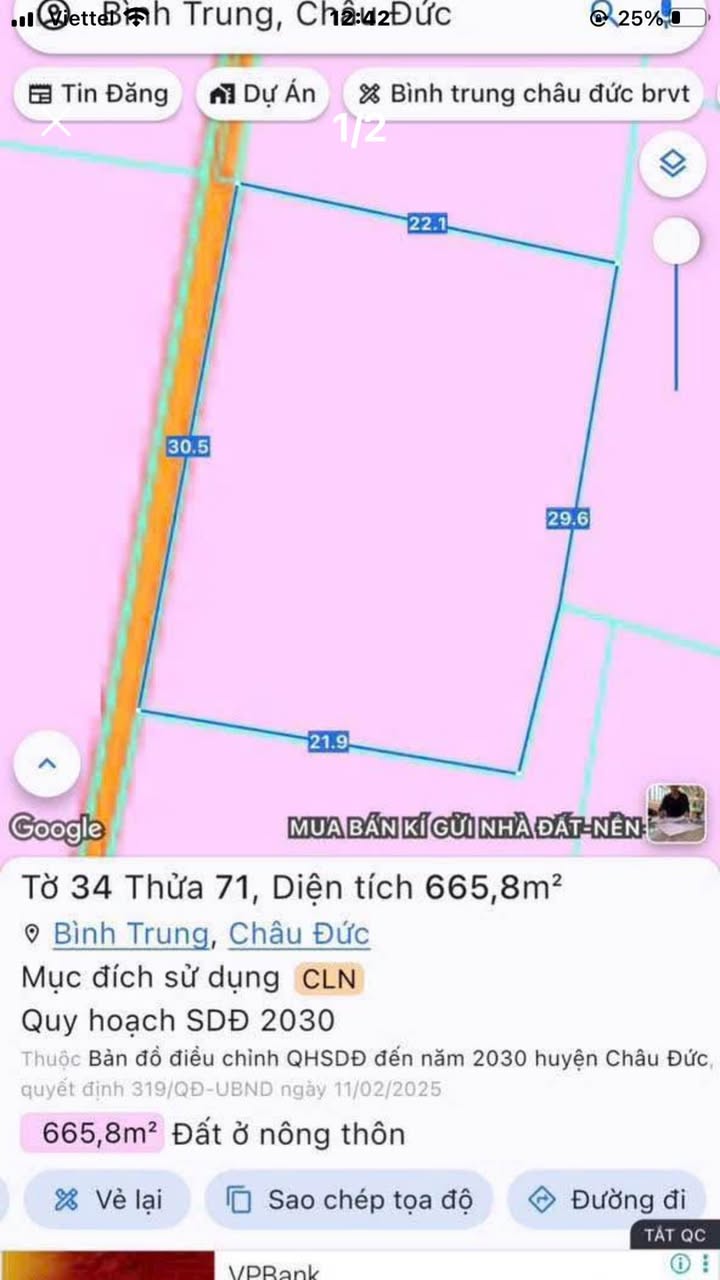 Đất ở nông thôn Bình Trung, Châu Đức 30m² giá 1.35 tỷ - Sổ hồng riêng chính chủ!