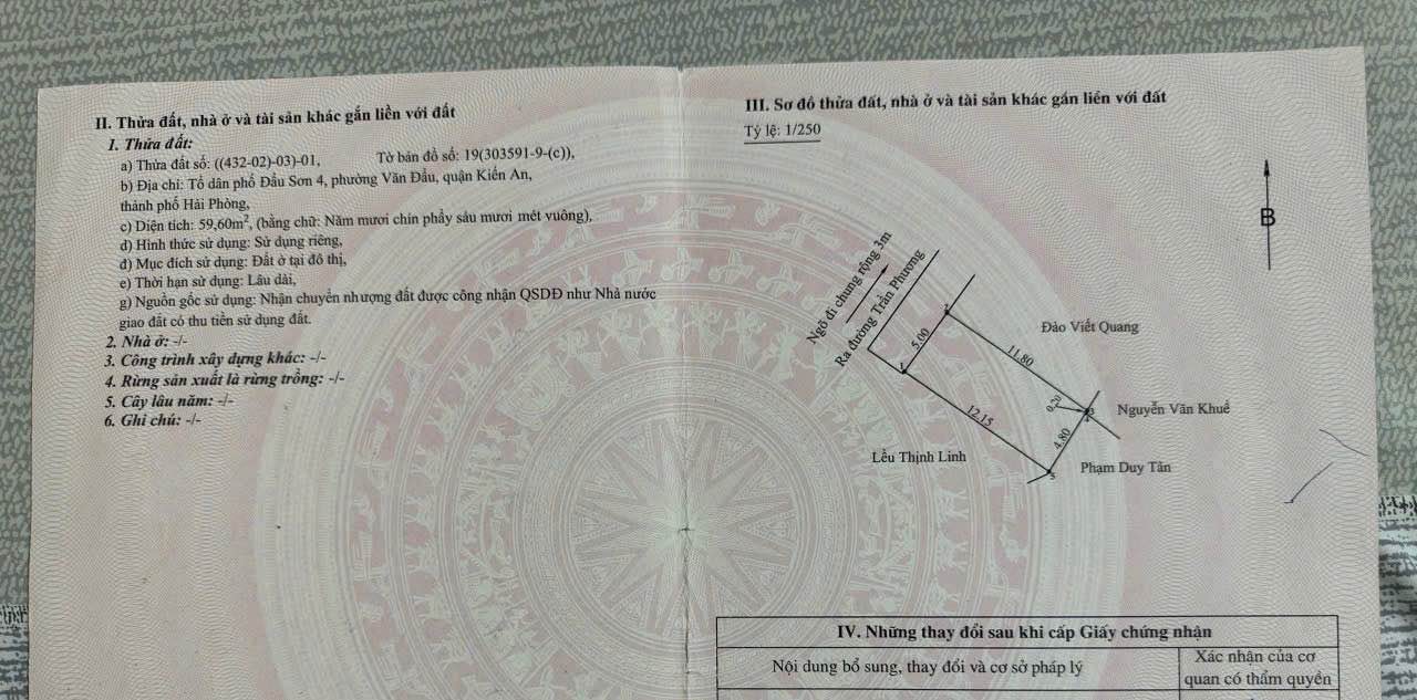 Đất nền chính chủ tại phường Văn Đẩu, quận Kiến An, 60m² chỉ 1.28 tỷ - Cơ hội đầu tư hấp dẫn!