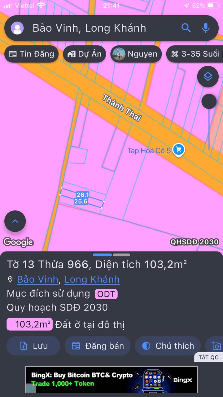 Đất nền 104m² đường Thành Thái, Bảo Vinh, giá chỉ 870 triệu - Cơ hội đầu tư hấp dẫn!