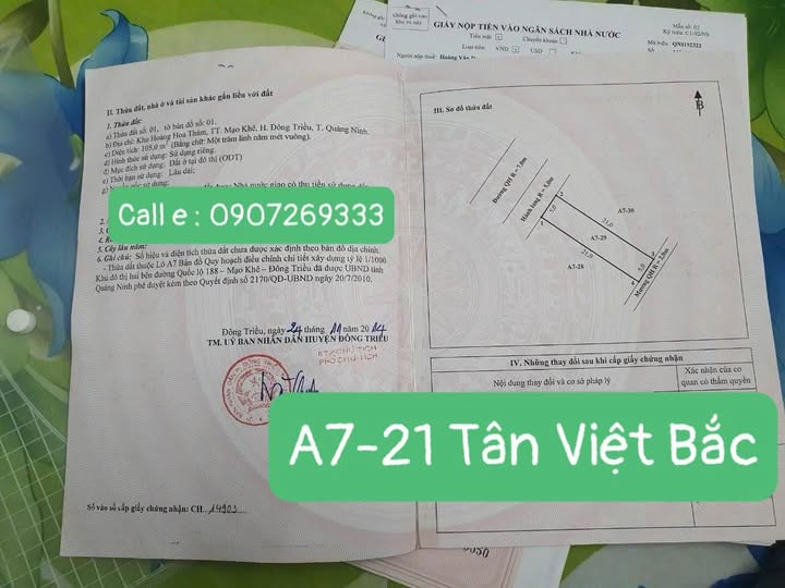 Đất nền liền kề A7-21 khu đô thị Tân Việt Bắc 105m² - Vị trí trung tâm đắc địa!