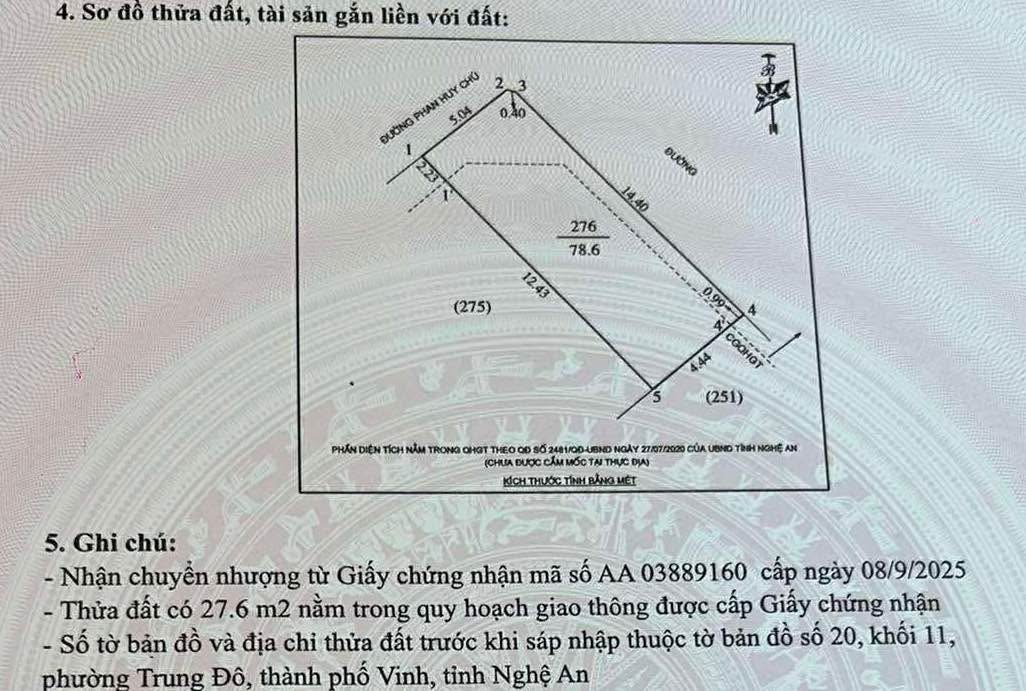 Đất 2 mặt tiền đẹp tại Trung Đô, TP Vinh 78m² giá 4 tỷ - Cơ hội đầu tư hấp dẫn!