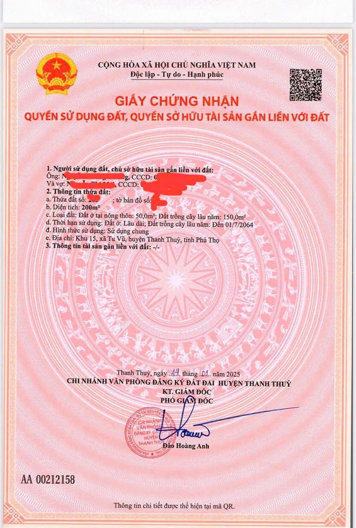 Đất thổ cư 50m² tại Tu Vũ, Thanh Thuỷ, Phú Thọ giá chỉ 9xx triệu - Cơ hội đầu tư tuyệt vời!