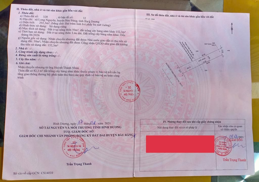 Đất thổ cư Bàu Bàng 220m² giá 1 tỷ - Đầu tư sinh lời ngay!