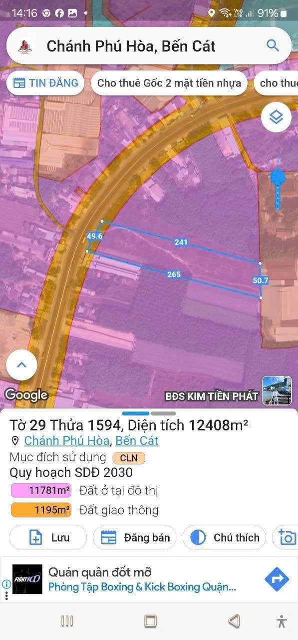 Đất mặt tiền ĐT741 Chánh Phú Hòa 12.408m² - Vị trí đắc địa, kinh doanh thuận lợi!