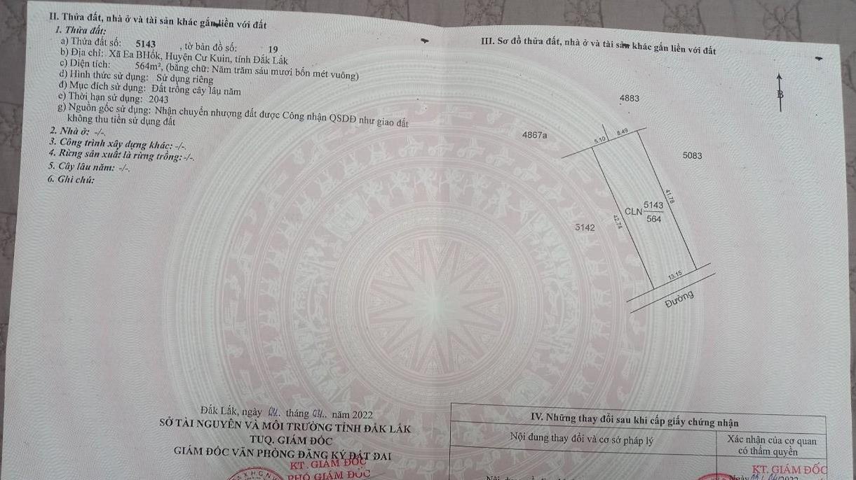 Đất thổ cư xã Draybang, huyện Cư Kuin 564m² chỉ 250 triệu - Cần bán gấp!