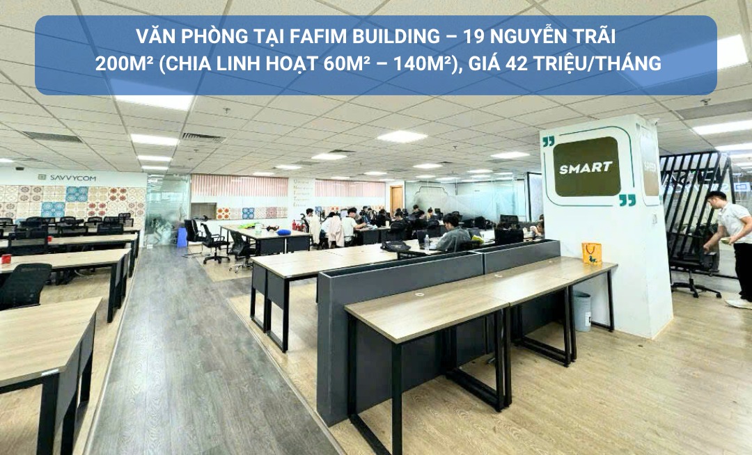 Cho thuê văn phòng FAFIM Building 200m² giá 42 triệu - Thiết kế hiện đại, tiện ích đầy đủ!