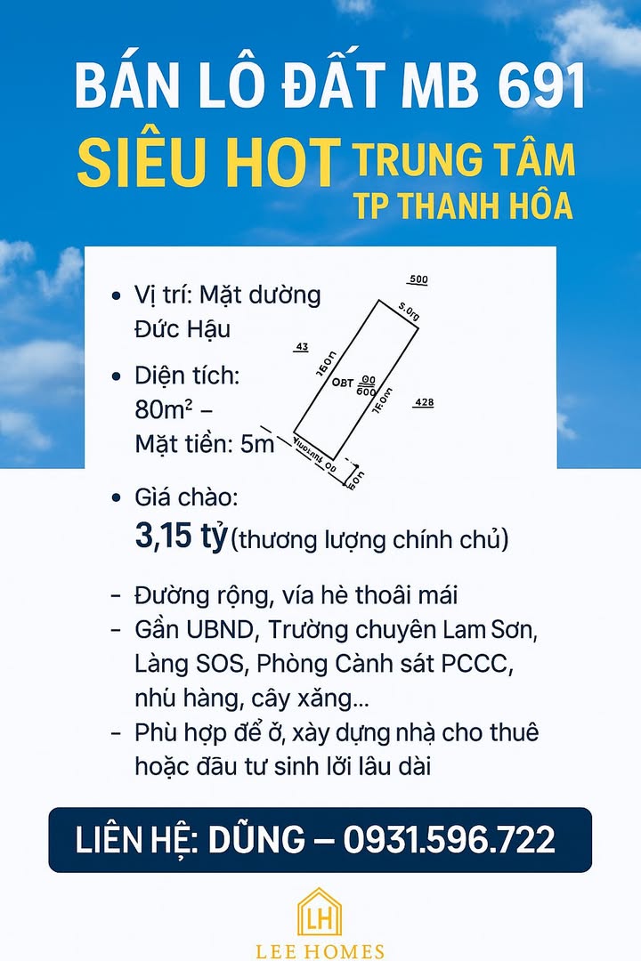 Đất nền mặt đường Đức Hậu 80m² giá 3.15 tỷ - Cơ hội đầu tư sinh lời tốt!