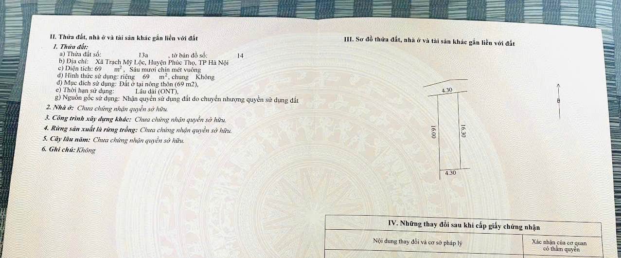 Đất nền Trạch Mỹ Lộc, Phúc Thọ, 69m² giá chỉ 1 tỷ - Cơ hội đầu tư tuyệt vời!