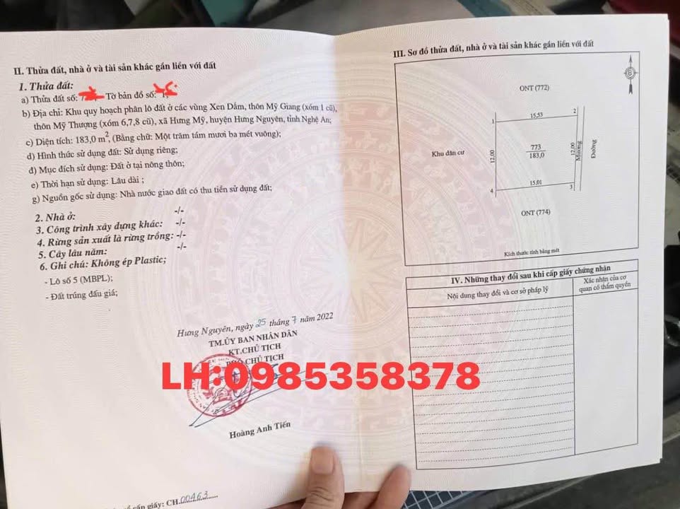 Bán lô đất thôn Mỹ Thượng, Hưng Nguyên 183m² - Vị trí đắc địa, giá tốt!