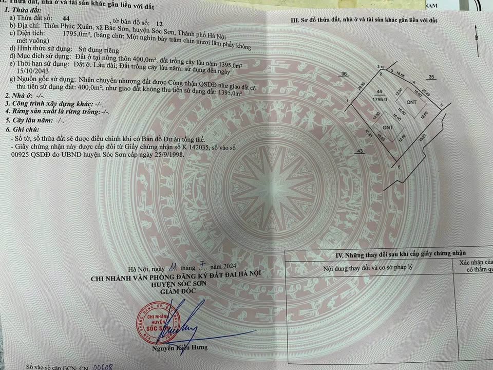 Đất nền 1795m² tại Phúc Xuân, Sóc Sơn - Giá chỉ 10.77 tỷ, cơ hội đầu tư tuyệt vời!