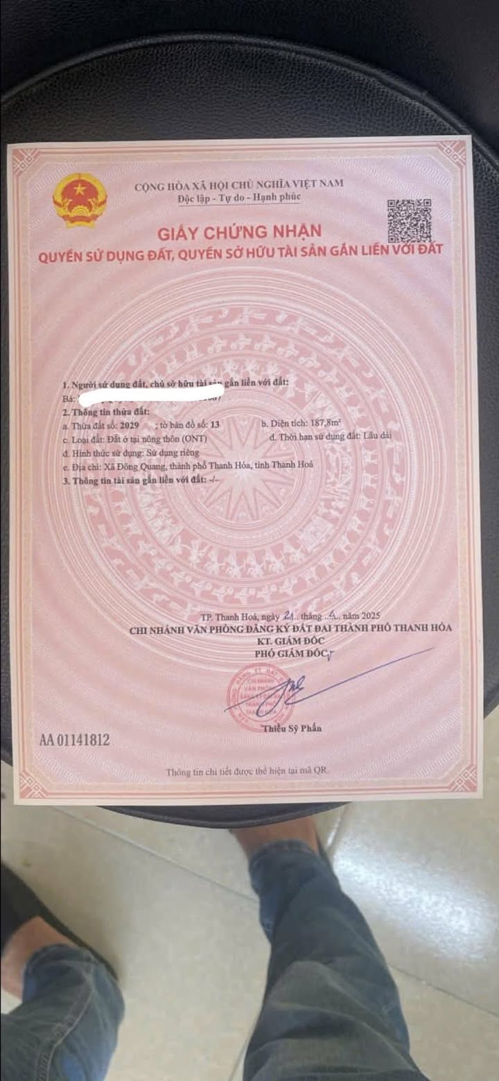 Đất nền phường Đông Quang, Thanh Hóa 187.8m² - Mặt tiền 7.5m, sổ đỏ chính chủ!