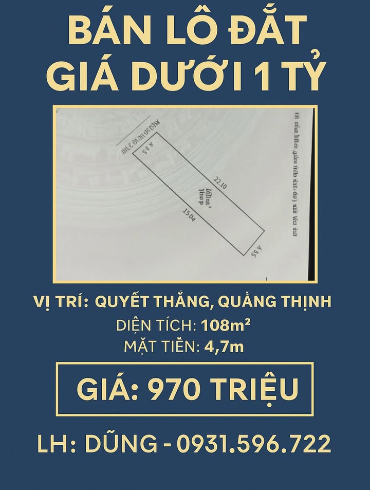 Đất nền Quảng Thịnh 108m² giá 970 triệu - Cơ hội đầu tư hiếm có!