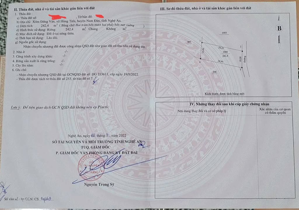 Đất thổ cư tại xóm Đồng Văn, Hùng Tiến 242.4m² - Đầu tư sinh lời giá tốt!