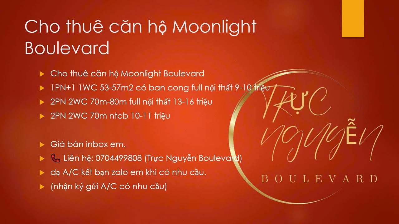 Cho thuê căn hộ Moonlight Boulevard quận Bình Tân 53-80m² giá từ 9 triệu - Full nội thất sang trọng!