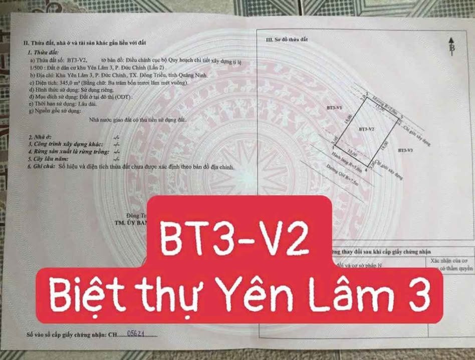 Biệt thự Yên Lâm 3 - Đức Chính - 345m² chỉ 2.76 tỷ - Cơ hội đầu tư không thể bỏ lỡ!
