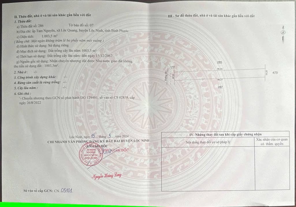 Lô đất trồng cây lâu năm tại ấp Tam Nguyên, Lộc Ninh 1000m² - View hồ tuyệt đẹp!