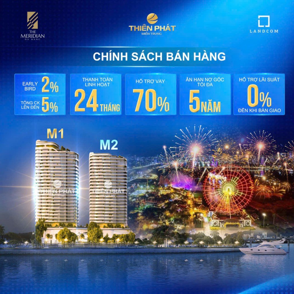 Căn hộ The Meridian Đà Nẵng 66m² giá từ 75 triệu/m² - Vị trí trung tâm, view sông Hàn đẹp mắt!