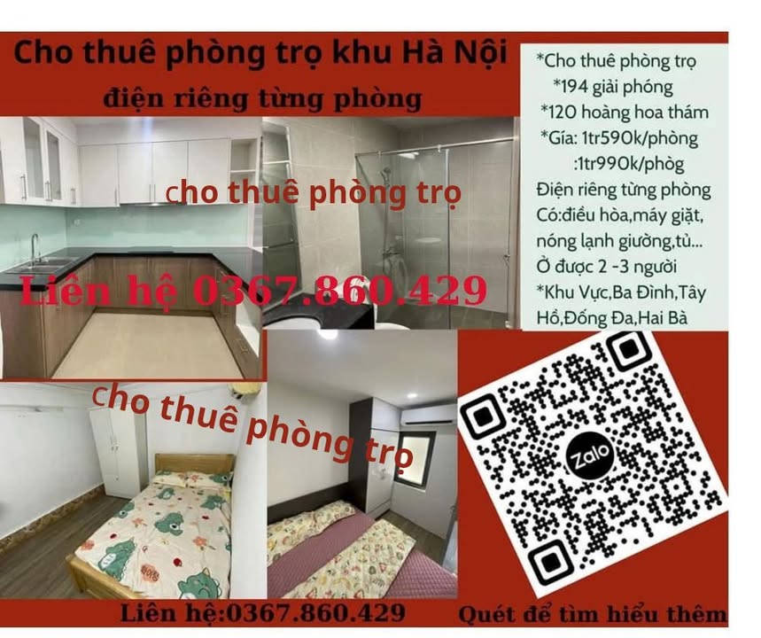 Phòng cho thuê tại Hoàng Hoa Thám, Ba Đình, Hà Nội - Giá chỉ từ 1,5 triệu/tháng!