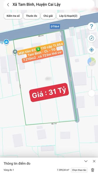Đất mặt tiền TL864, xã Tam Bình, 7210m² giá 31 tỷ - Đầu tư sinh lời ngay!