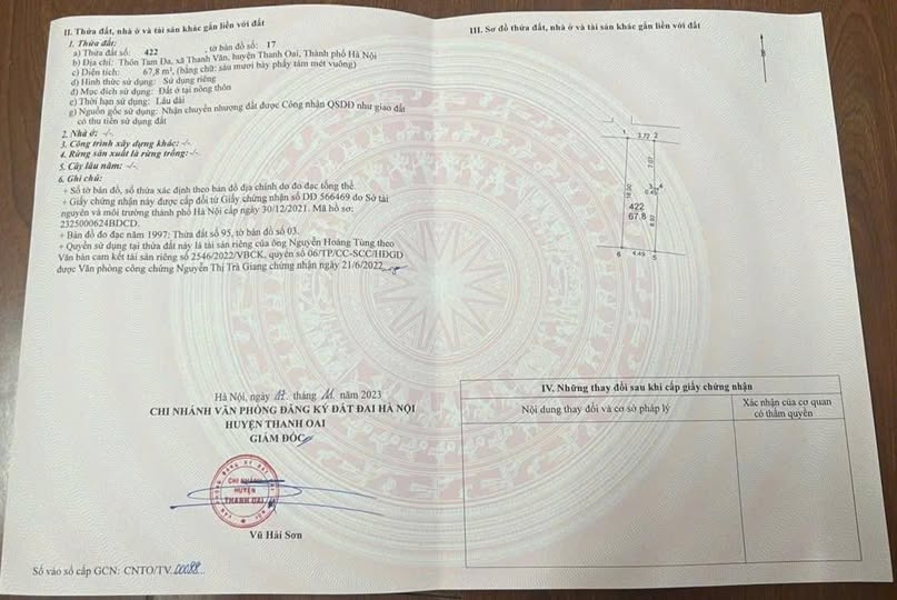 Đất nền Tam Hưng, Thanh Oai 67m² - Ô tô vào tận nơi, Giá tốt!