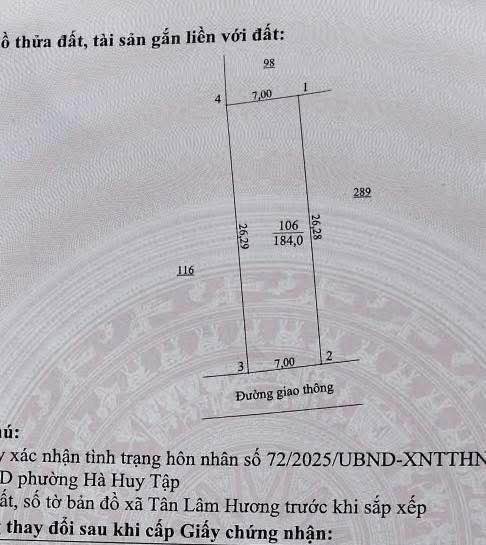 Bán lô đất Tân Hoà, Thạch Hà, 184m² giá 1.45 tỷ - Đường rộng thông thoáng!