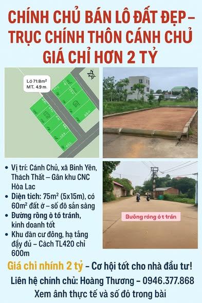 Đất thổ cư 75m² Cánh Chủ – Hạ Bằng – Hà Nội giá chỉ 2 tỷ - Sổ đỏ chính chủ!