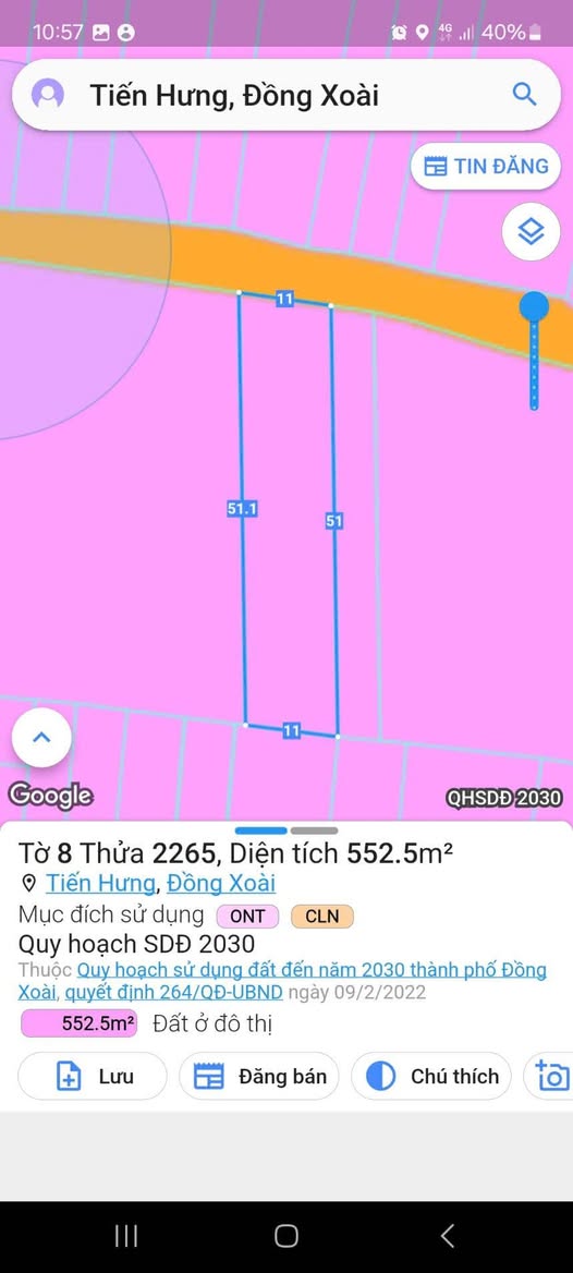 Đất nền Tiến Hưng Đồng Xoài 550m² giá 1.1 tỷ - Đầu tư sinh lời ngay!