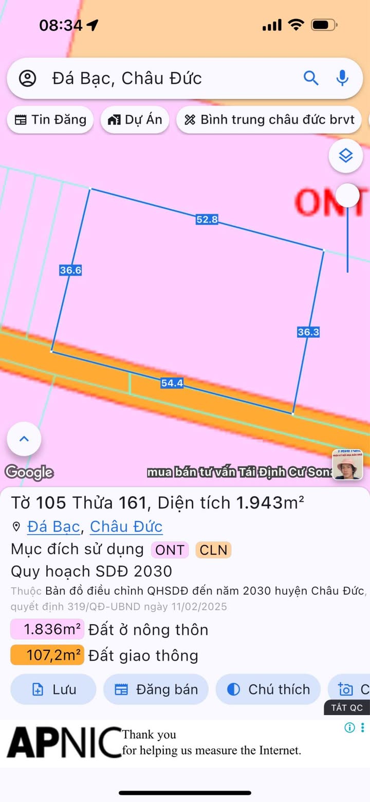 Đất ở Đá Bạc, Châu Đức, Bà Rịa - Vũng Tàu 7200m² giá 3.5 tỷ - Cơ hội đầu tư tuyệt vời!