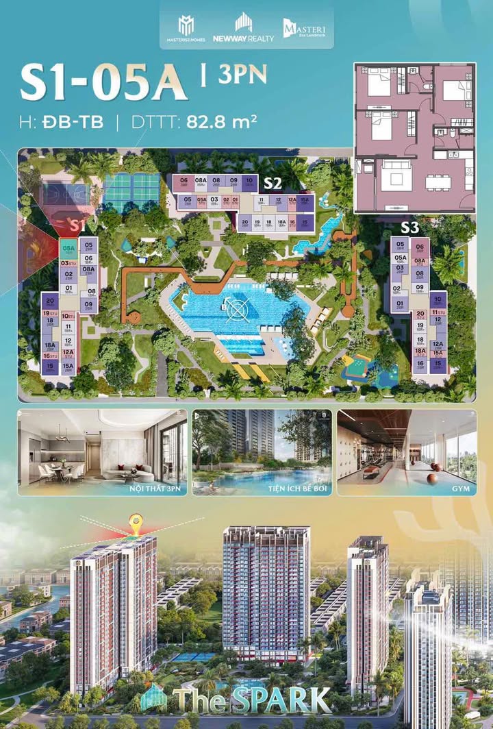 Căn hộ 3PN Masteri Vinhomes Ocean Park 3, 82.7m² giá 5.3 tỷ - Căn góc thoáng mát!